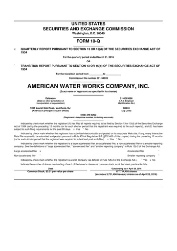Thumbnail American Water 10-Q Quarterly Report FY2016 