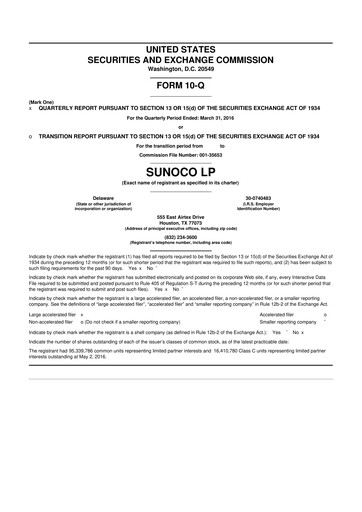 Thumbnail Sunoco 10-Q Quarterly Report FY2016 