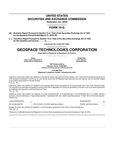 Thumbnail Geospace Technologies
 10-Q Quarterly Report FY2016 