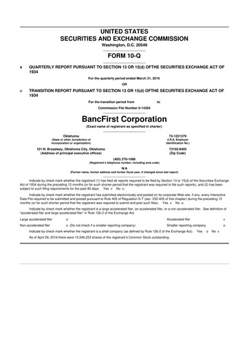 Thumbnail BancFirst 10-Q Quarterly Report FY 