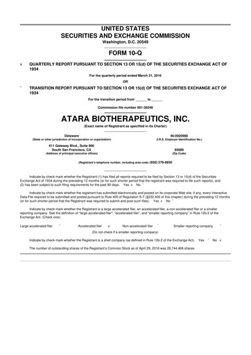 Thumbnail Atara Biotherapeutics 10-Q Quarterly Report FY2016 