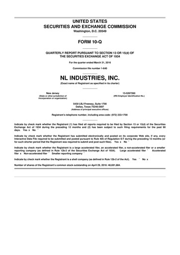 Thumbnail NL Industries 10-Q Quarterly Report FY2016 