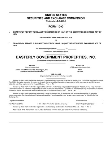Thumbnail Easterly Government Properties 10-Q Quarterly Report FY2016 