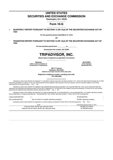 Thumbnail TripAdvisor 10-Q Quarterly Report FY2016 