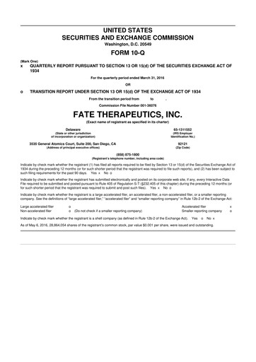 Thumbnail Fate Therapeutics
 10-Q Quarterly Report FY2016 