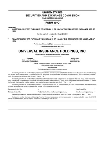 Thumbnail Universal Insurance Holdings 10-Q Quarterly Report FY2016 