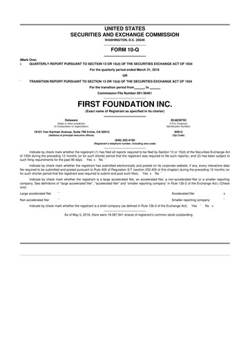 Thumbnail First Foundation
 10-Q Quarterly Report FY2016 