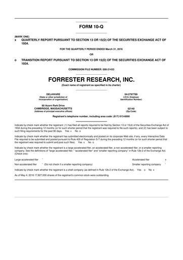 Vorschaubild Forrester Research
 10-Q Quartalsbericht 2016 