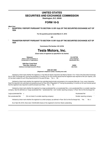 Miniature Tesla 10-Q Rapport trimestriel 2016 