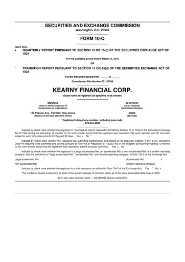 Thumbnail Kearny Financial
 10-Q Quarterly Report FY2016 