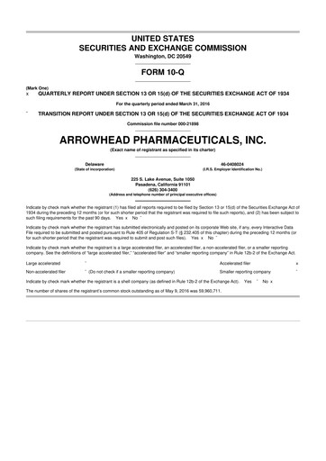 Thumbnail Arrowhead Pharmaceuticals
 10-Q Quarterly Report FY2016 