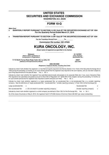 Thumbnail Kura Oncology
 10-Q Quarterly Report FY2016 