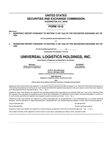 Thumbnail Universal Logistics Holdings 10-Q Quarterly Report FY2016 