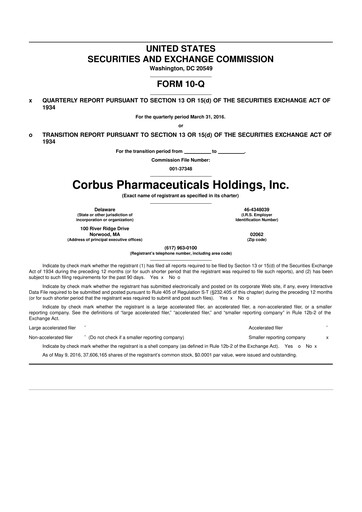 Thumbnail Corbus Pharmaceuticals
 10-Q Quarterly Report FY2016 