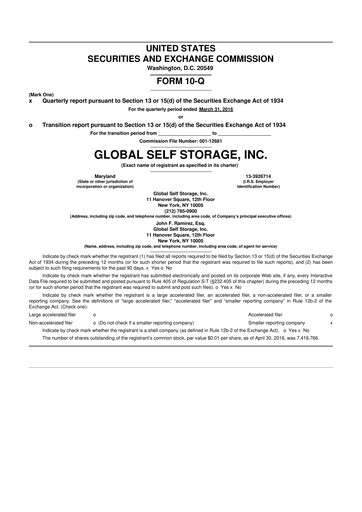 Thumbnail Global Self Storage 10-Q Quarterly Report FY 