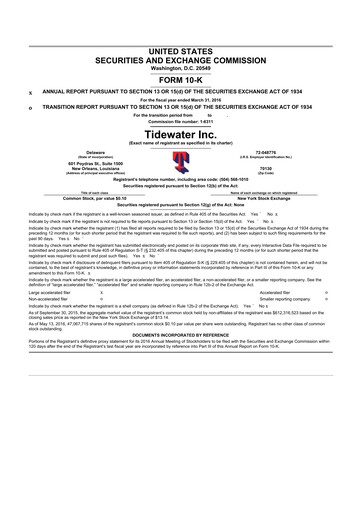 Miniature Tidewater 10-K Rapport annuel 2016