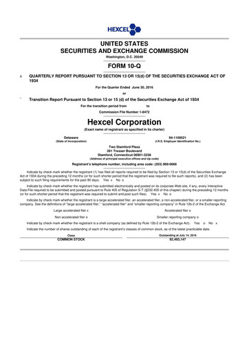Thumbnail Hexcel
 10-Q Quarterly Report FY2016 