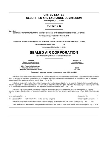 Thumbnail Sealed Air
 10-Q Quarterly Report FY2016 