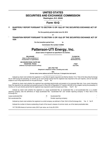 Thumbnail Patterson-UTI Energy 10-Q Quarterly Report FY2016 