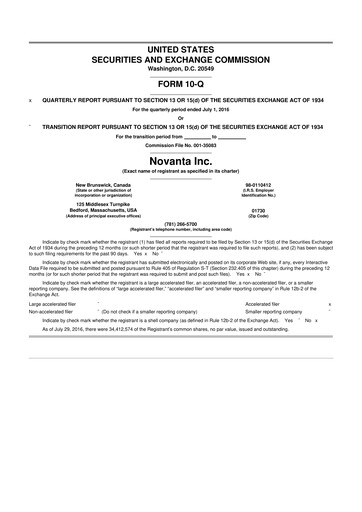 Miniature Novanta 10-Q Rapport trimestriel 2016 
