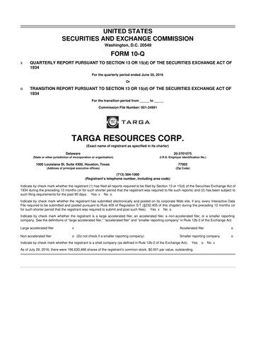 Thumbnail Targa Resources
 10-Q Quarterly Report FY2016 
