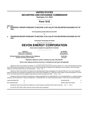 Thumbnail Devon Energy
 10-Q Quarterly Report FY2016 