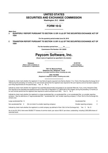 Miniature Paycom
 10-Q Rapport trimestriel 2016 