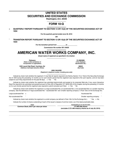 Thumbnail American Water 10-Q Quarterly Report FY2016 