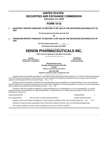Thumbnail Xenon Pharmaceuticals 10-Q Quarterly Report FY2016 