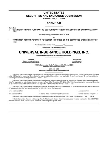 Thumbnail Universal Insurance Holdings 10-Q Quarterly Report FY2016 