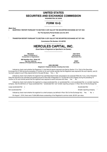 Thumbnail Hercules Capital
 10-Q Quarterly Report FY 