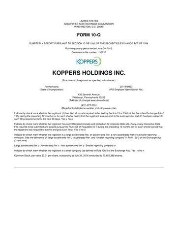 Thumbnail Koppers Holdings 10-Q Quarterly Report FY2016 