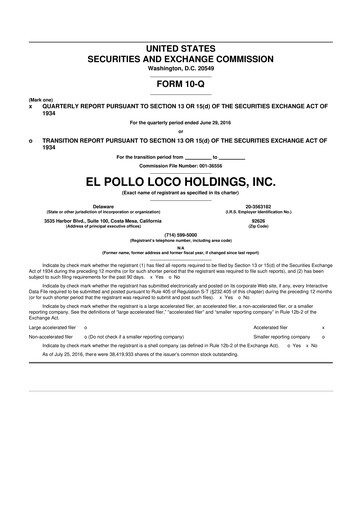 Thumbnail El Pollo Loco
 10-Q Quarterly Report FY2016 