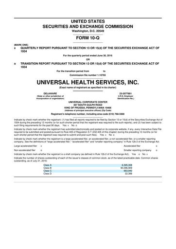 Thumbnail Universal Health Services
 10-Q Quarterly Report FY2016 