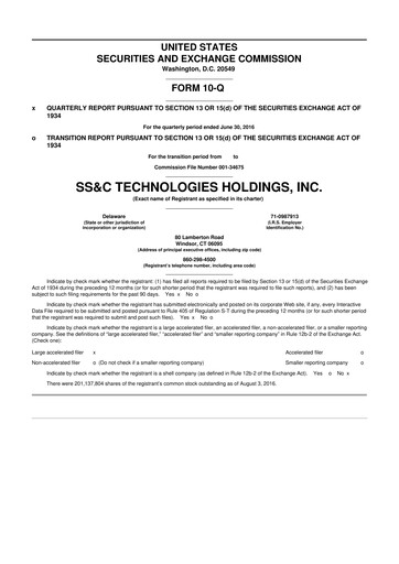 Thumbnail SS&C Technologies
 10-Q Quarterly Report FY2016 