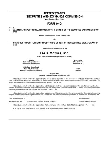 Miniature Tesla 10-Q Rapport trimestriel 2016 