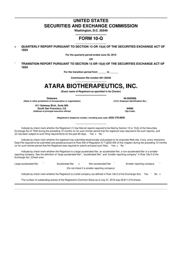 Thumbnail Atara Biotherapeutics 10-Q Quarterly Report FY2016 