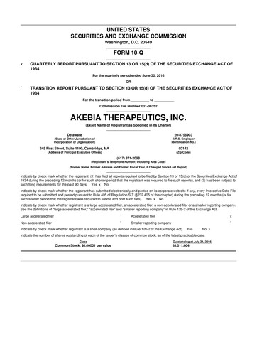 Thumbnail Akebia Therapeutics 10-Q Quarterly Report FY2016 