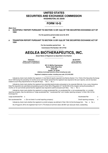 Miniature Spyre Therapeutics 10-Q Rapport trimestriel 2016 