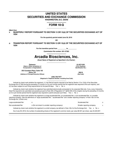 Thumbnail Arcadia Biosciences 10-Q Quarterly Report FY2016 