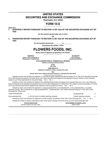 Miniature Flowers Foods
 10-Q Rapport trimestriel 2016 