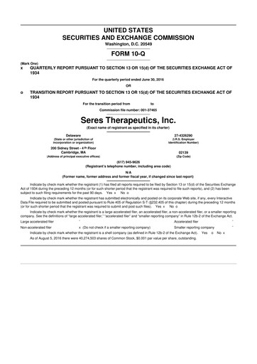 Thumbnail Seres Therapeutics 10-Q Quarterly Report FY2016 