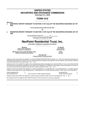 Thumbnail NexPoint Residential Trust 10-Q Quarterly Report FY2016 