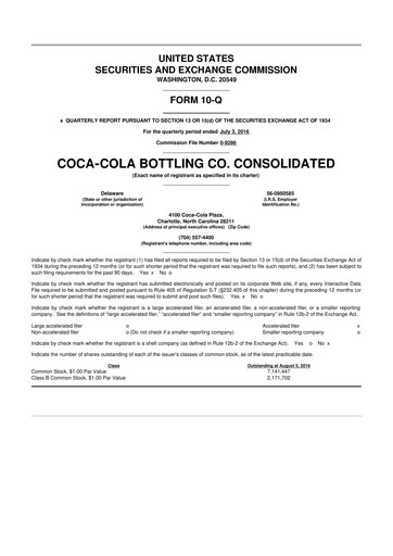 Thumbnail Coca-Cola Consolidated 10-Q Quarterly Report FY2016 