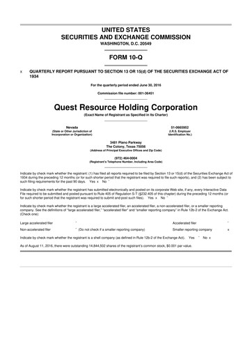 Thumbnail Quest Resource Holding 10-Q Quarterly Report FY2016 