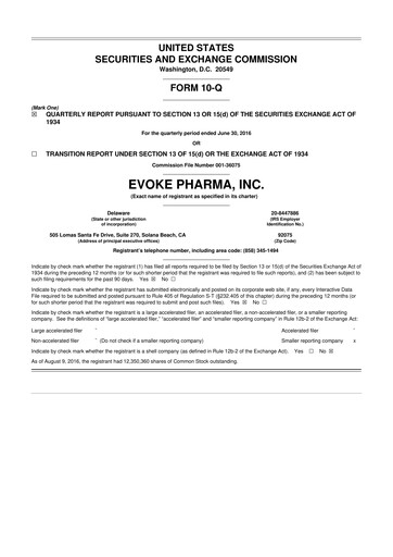 Thumbnail Evoke Pharma
 10-Q Quarterly Report FY2016 