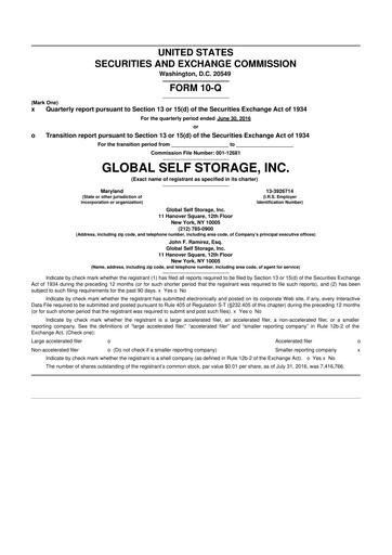 Thumbnail Global Self Storage 10-Q Quarterly Report FY2016 