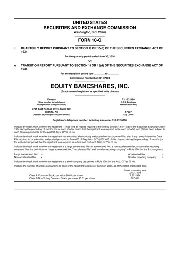 Vorschaubild Equity Bancshares 10-Q Quartalsbericht 2016 