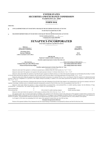 Thumbnail Synaptics 10-K Annual Report 2016