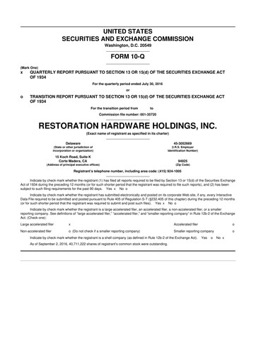 Thumbnail Restoration Hardware
 10-Q Quarterly Report FY2016 